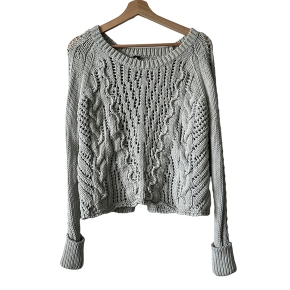 Free People Chunky Cable Knit Fisherman‎ Open Back Sweater Grey Small cropped - Picture 5 of 12